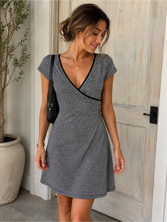 Prana Dresses & Skirts - Prana Black and White Wrap V-Neck Short Sleeve Dress